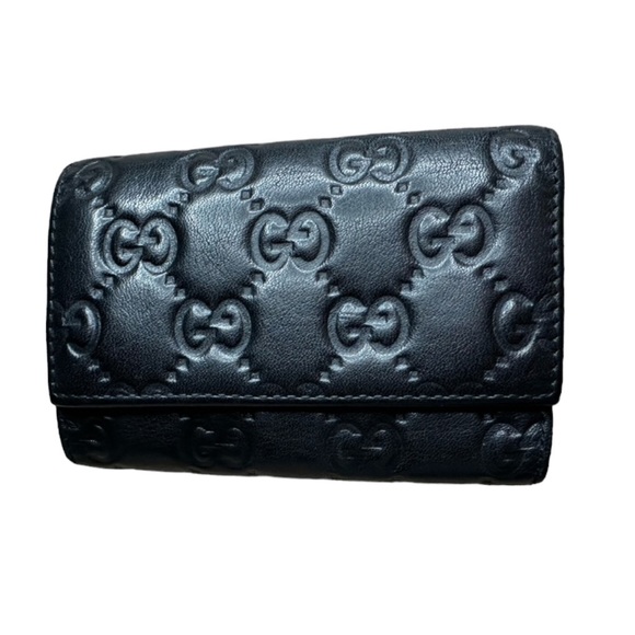 GUCCI RARE LARGE GG GUCCISSIMA BLACK LEATHER 6 RING CASE WALLET - Picture 1 of 15